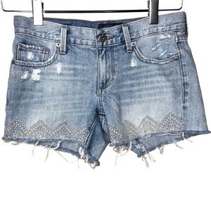 Lucky Brand The Cut Off Denim Shorts Size 24 Waist 30 Embroidery Boho Festival
